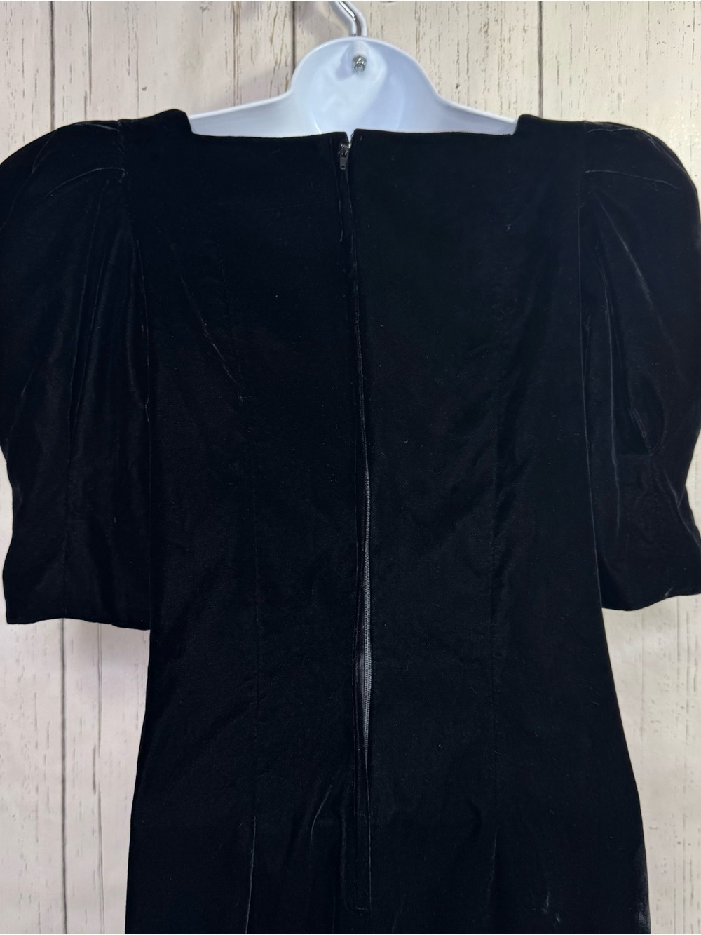 Vintage Cachet Black Velvet Dress 7/8 Rhinestone Puff Sleeve 80s Glam Holiday - Picture 9 of 16